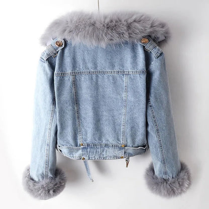 ORVÉLIA™ | Celeste Denim Moto en Fausse Fourrure