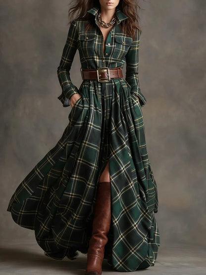 ASHWELL™ | Robe longue à carreaux avec ceinture