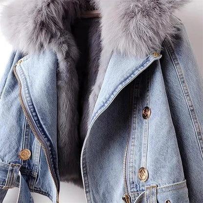 ORVÉLIA™ | Celeste Denim Moto en Fausse Fourrure