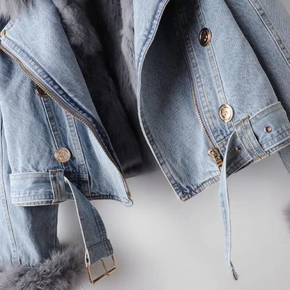 ORVÉLIA™ | Celeste Denim Moto en Fausse Fourrure