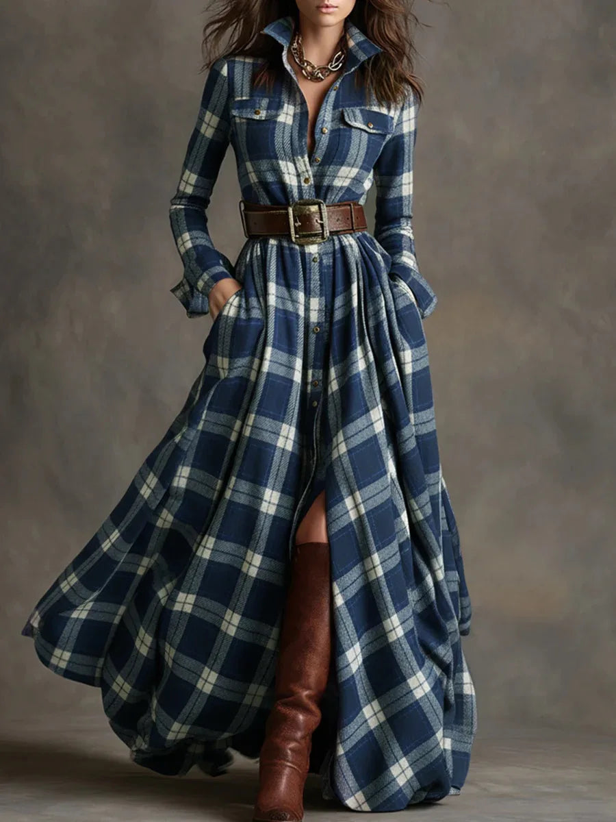 ASHWELL™ | Robe longue à carreaux avec ceinture