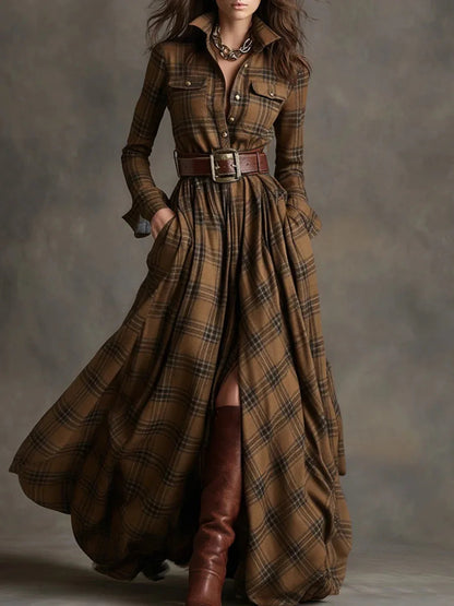 ASHWELL™ | Robe longue à carreaux avec ceinture