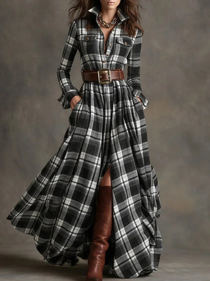 ASHWELL™ | Robe longue à carreaux avec ceinture